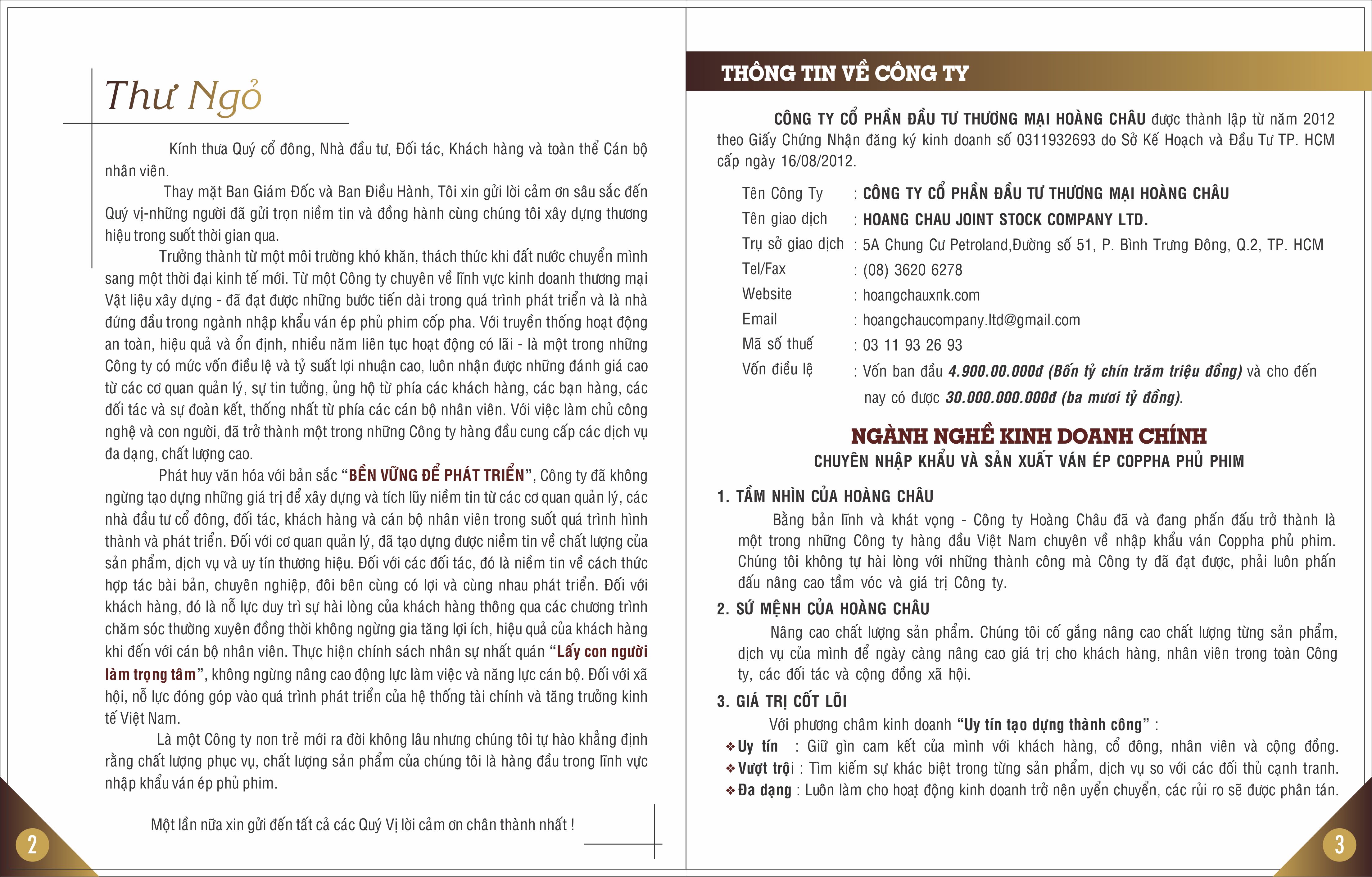 CÔNG CỔ PHẦN ĐẦU TƯ THƯƠNG MẠI HOÀNG CHÂU