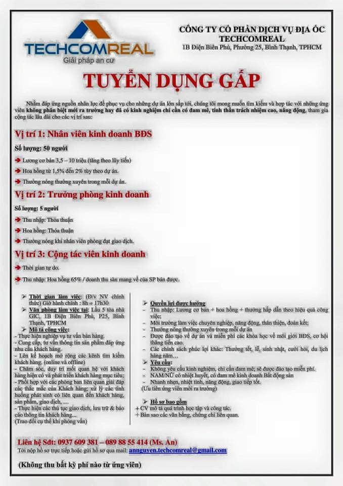 CÔNG TY CỔ PHẦN DỊCH VỤ ĐỊA ỐC TECHCOMREAL